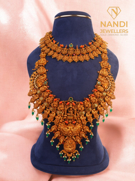 Gold Lightweight Nakshi Antique Kasu Bridal Jewellery Set