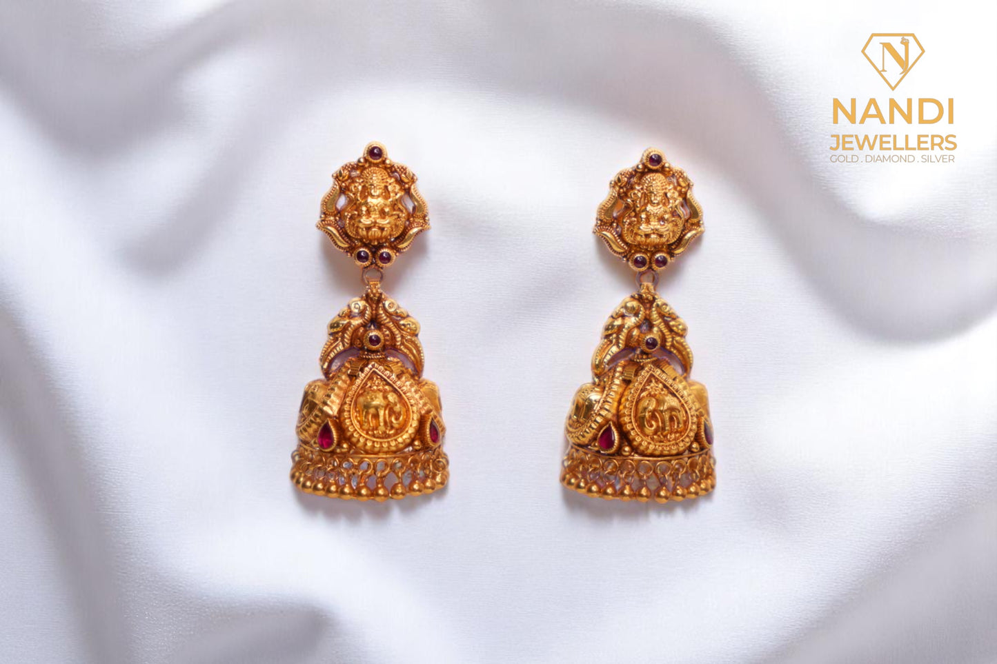 Gold Antique Nakshi Laxmi Elephant Jhumkas