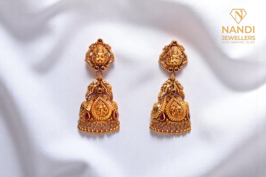 Gold Antique Nakshi Laxmi Elephant Jhumkas