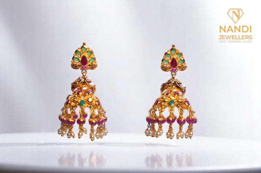 Gold Studded Peacock Jhumkas