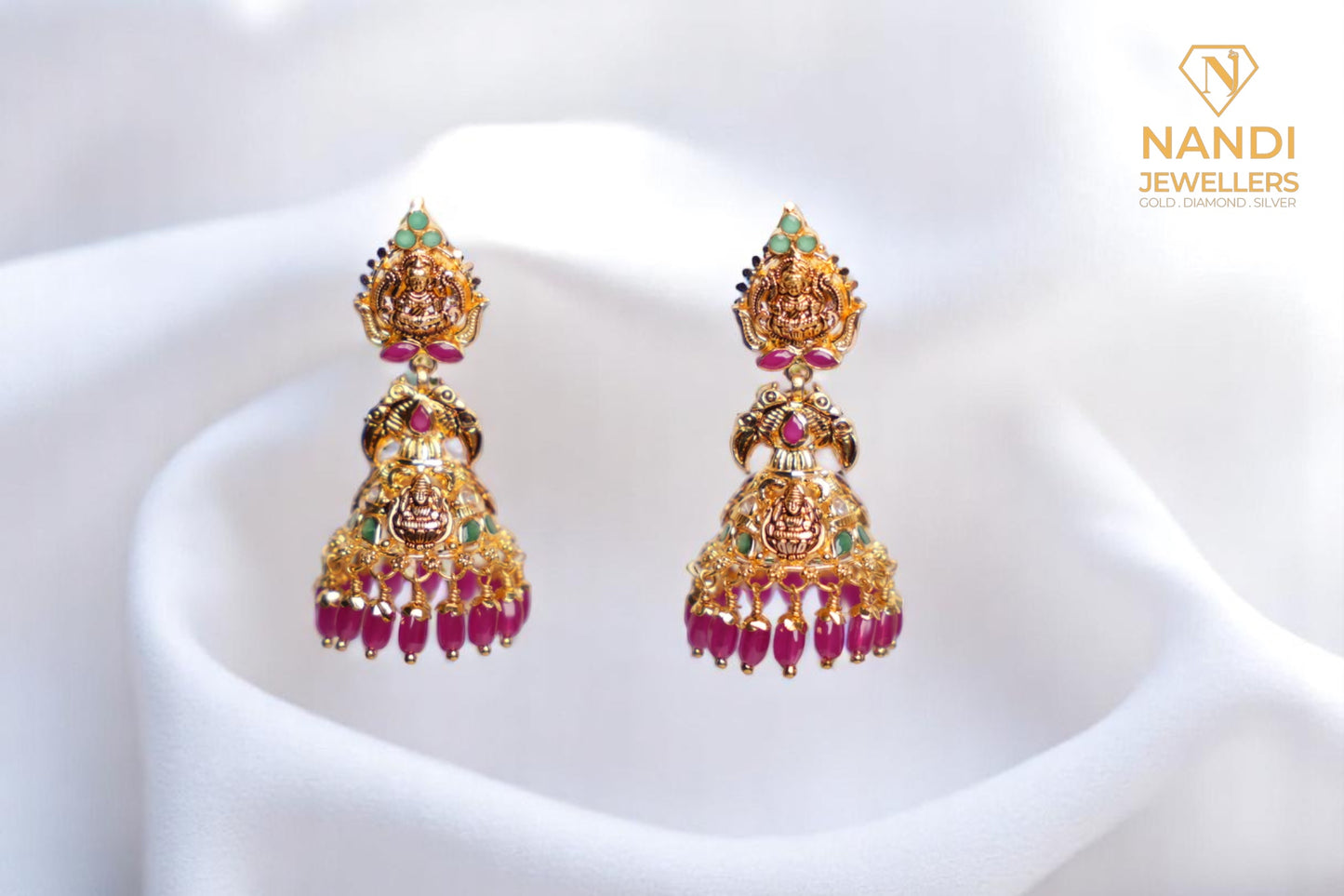Gold Studded Laxmi Peacock Jhumkas