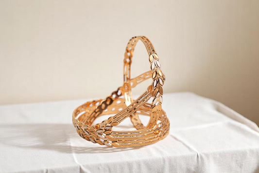 Elegant Leaf  Gold Bangles