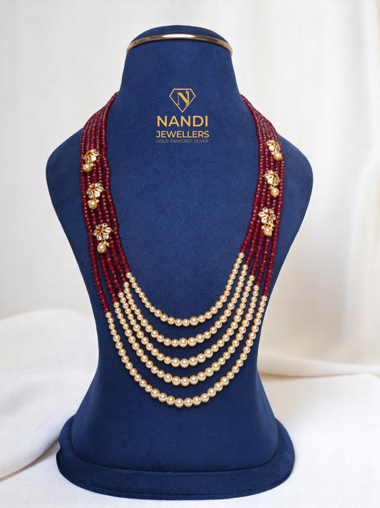 ROYAL RUBY PEARL BEADS LONG NECKLACE